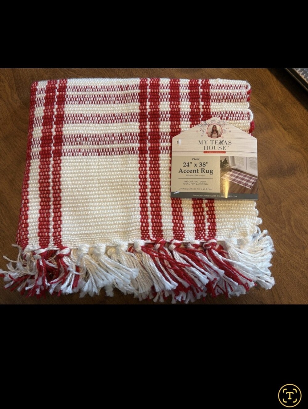 My Texas House Red Plaid Fringe Layering Rug 24x38 Indoor Outdoor